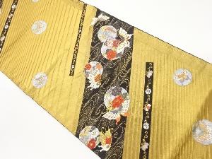 丸文に花々・蝶・流水模様織出し全通袋帯